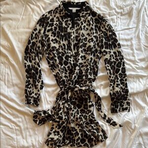 Diane von Furstenberg Silk Leopard Print Shirt Dress